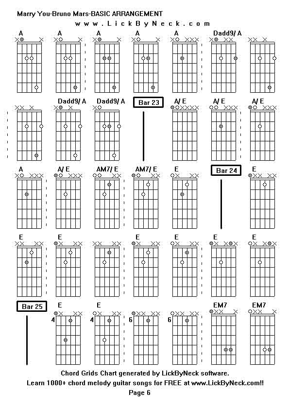 Chord Grids Chart of chord melody fingerstyle guitar song-Marry You-Bruno Mars-BASIC ARRANGEMENT,generated by LickByNeck software.